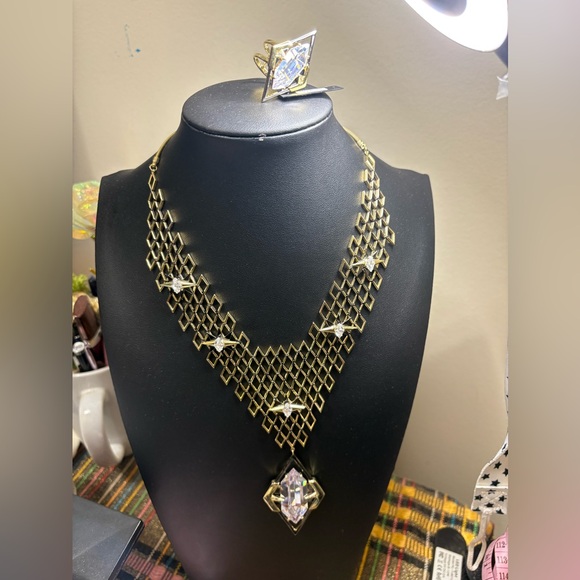 nOir Jewelry Gold Plated Necklace and Ring Set with Crystal Details - Picture 1 of 9